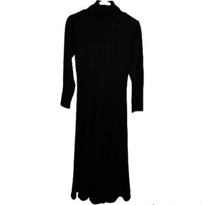 VTG Ellen Ashley Sweater Dress 100% Wool 3/4 Sleeve Turtleneck Knit Black Small